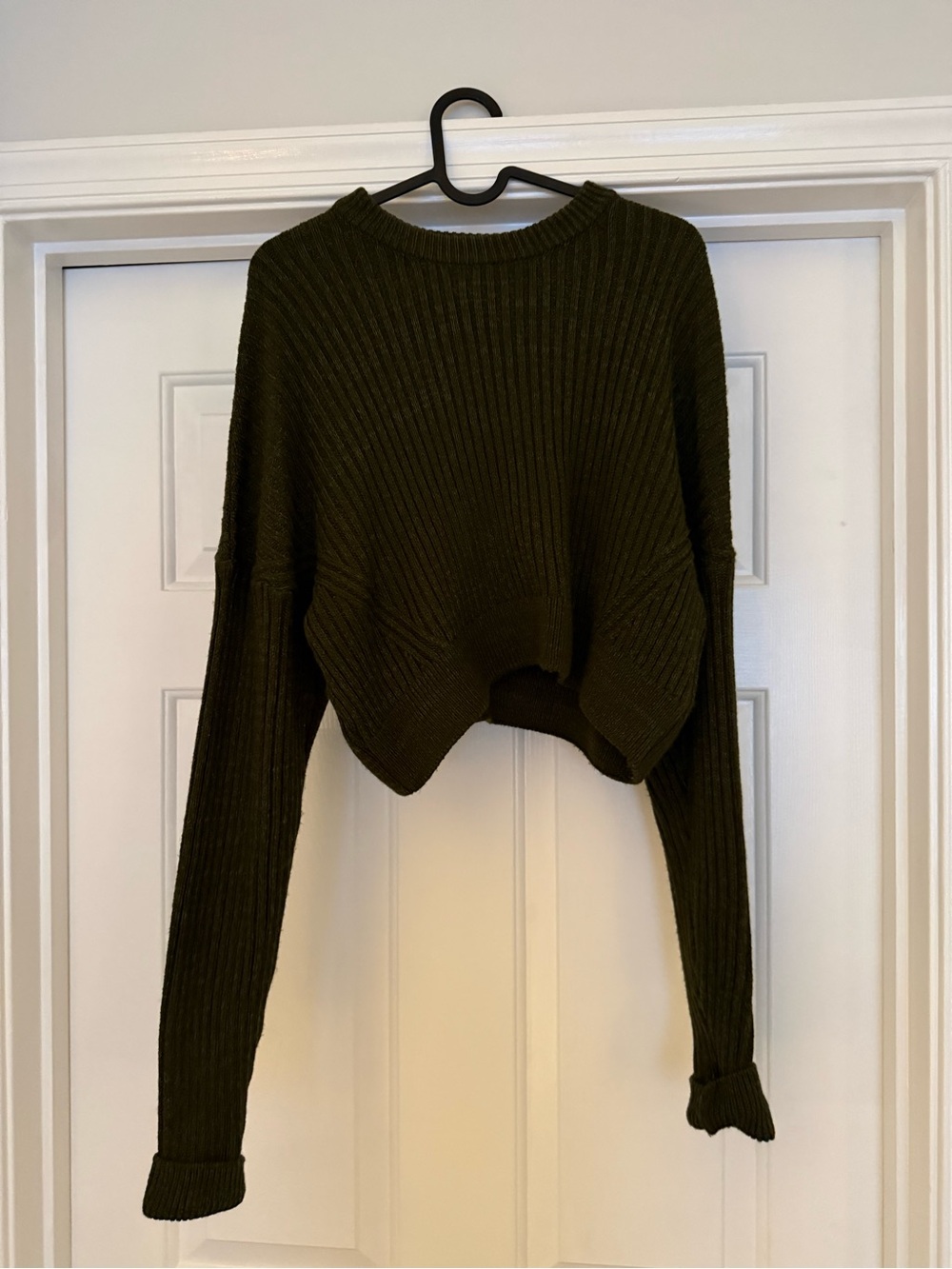 Urban Outfitters Olive Ribbed Cropped Sweater